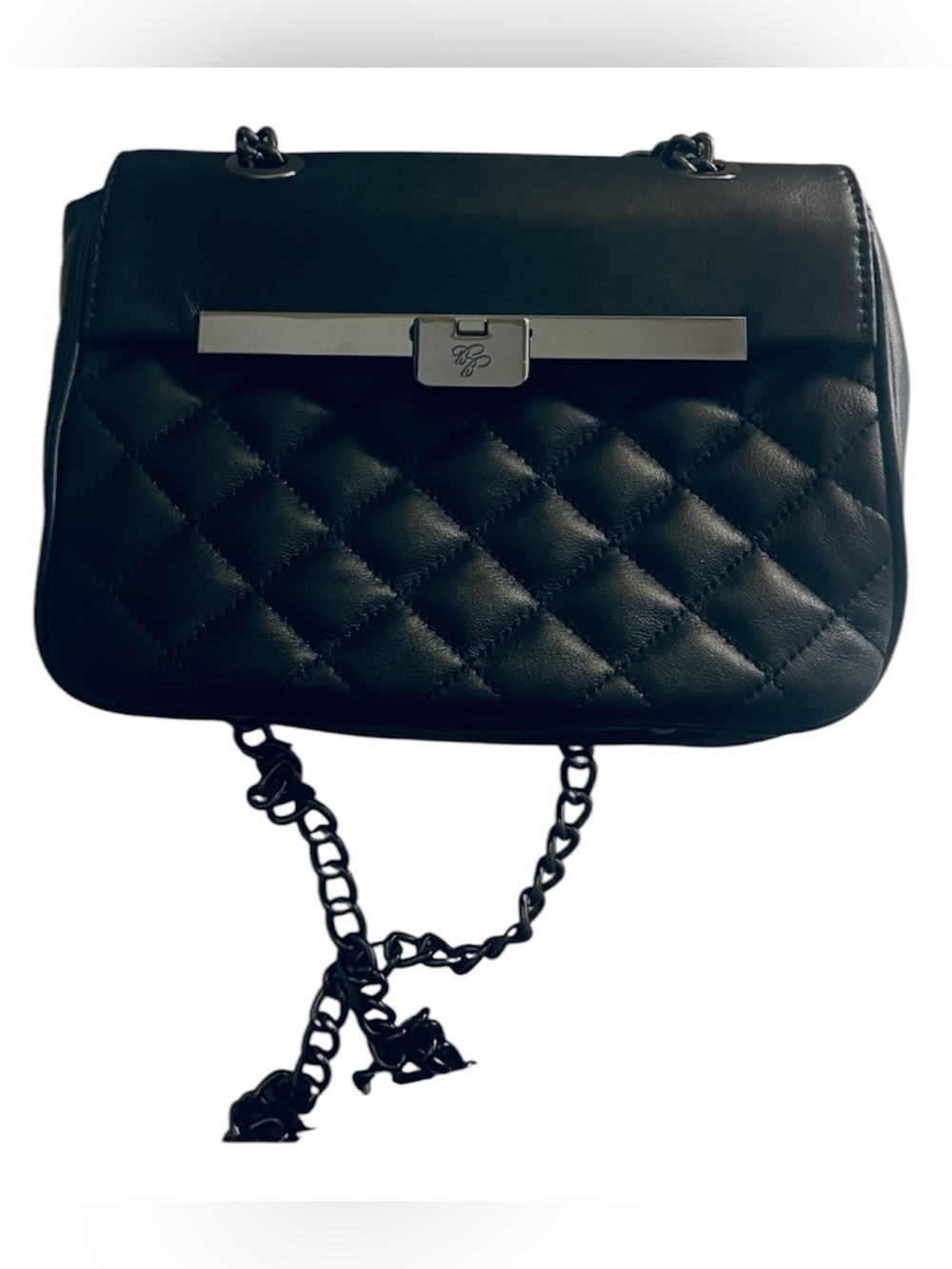 👜 Brooks Brothers Black Quilted Leather Flap Shoulder / crossbodyBag Chain Strap